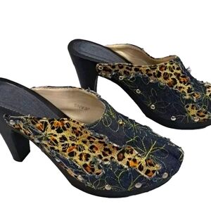 Denim and Wood Clogs